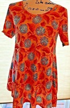LuLaRoe USA Orange Rust Turquoise Floral Top Shirt XXS 36&quot; Bust 31&quot;Long - $6.88