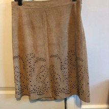 THEORY A-line cut out Beige Suede Skirt SZ 2 EUC - £94.14 GBP