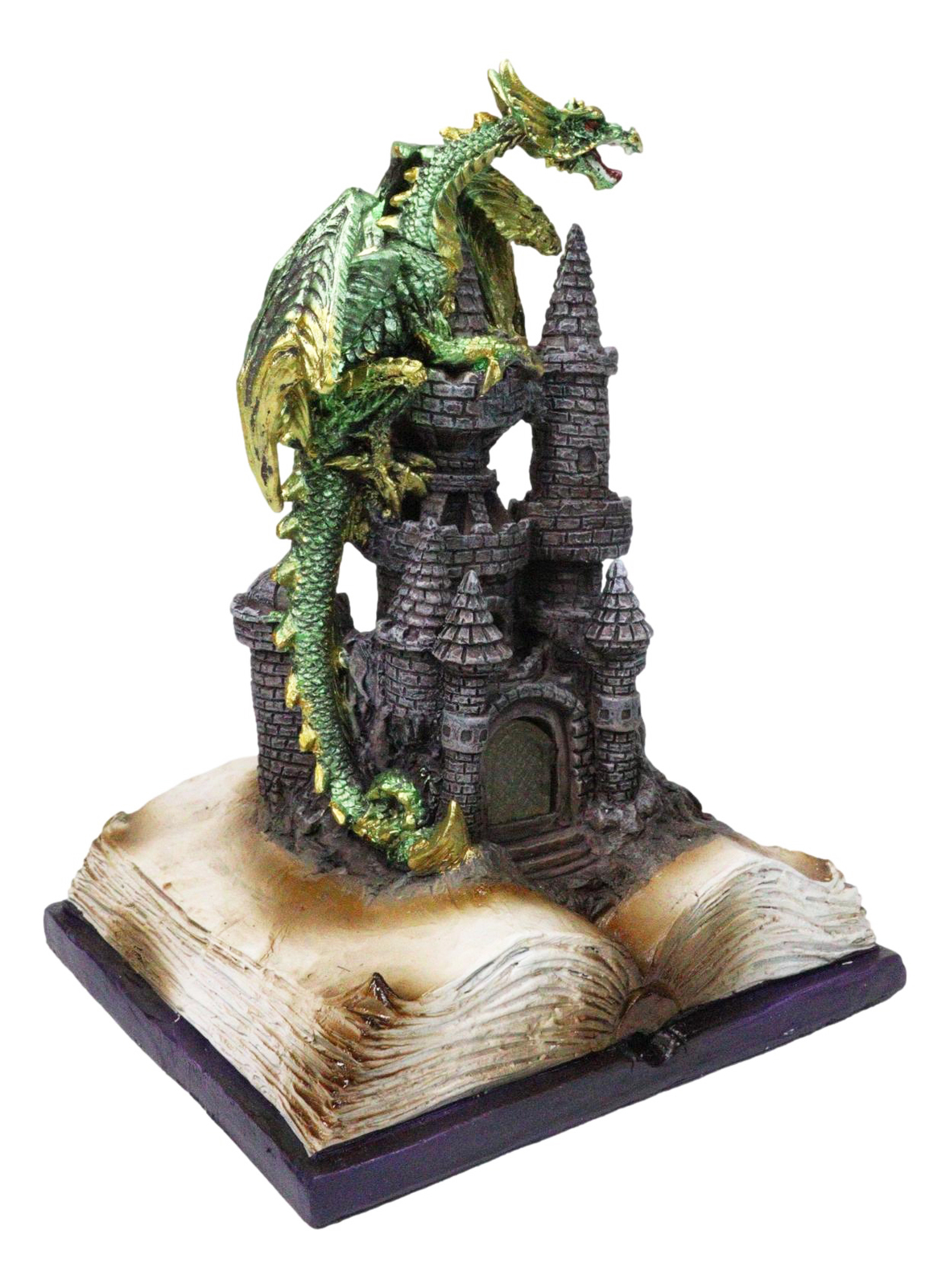 Medieval Green Dragon Perching On LED Castle With Book of Spells Figurine Item image 5