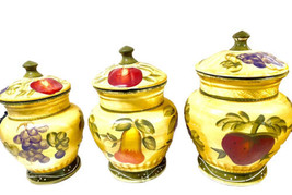 Casa Vero Hand Painted Tuscany Vintage Fruit Pattern Three Canisters With Lids - £43.58 GBP