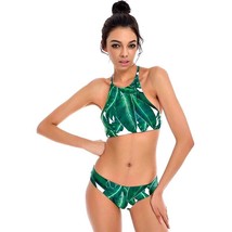 Women&#39;s Leafy High Neck Crisscross Back Brazilian Halter Bikini Set AUS STOCK - £11.67 GBP