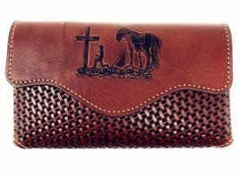 Texas West Western Cowboy Horizontal Basketweave Leather Praying Cowboy Cellphon - £22.15 GBP