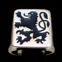 Silver men&#39;s ring Scottish Lion coat of arms Scotland with Black enamel high pol - £107.94 GBP