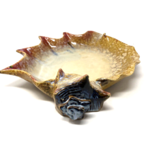 Studio Pottery Conch Shell Dish Beachy Handcrafted Mottled Nature Earthy 9&quot; - £22.01 GBP