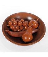 Vintage Wood Fruit Bowl &amp; Wood Fruits Banana Pear Apple Grape 70s 80s Ki... - €13,77 EUR