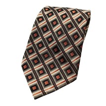 Diamond Pattern Brown Orange Silk Tie No Brand Tag - £3.13 GBP