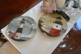 * 2 David Carter Brown By Sakura Oneida 2001 By The  Sea Lighthouse Plates - £15.72 GBP