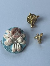 Lot of Small Light Blue &amp; Pink Polymer Clay &amp; Goldtone Angel Hat or Lapel Pins - $11.29