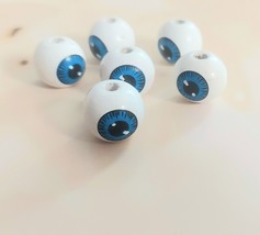 Eyeball Beads Blue White Wood Jewelry Making Creepy Halloween Supplies 15mm 6pcs - £3.26 GBP