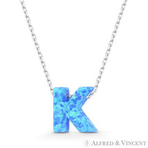 Initial Letter K Blue Lab-Created Opal 10mm Pendant 925 Sterling Silver Necklace - £19.26 GBP