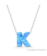Initial Letter K Blue Lab-Created Opal 10mm Pendant 925 Sterling Silver ... - $25.99