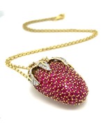 18k Oro Giallo 10ct Rubino 1.5ct Diamante Fragola Ciondolo/Spilla W/18 &quot;... - $308,521.61 MXN