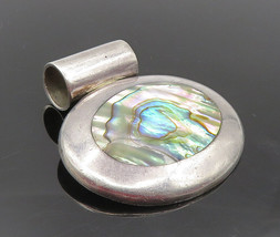 925 Sterling Silver - Vintage Inlaid Abalone Oxidized Oval Slide Pendant- PT7129 - £59.07 GBP