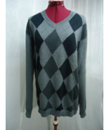 Claiborne Mens Cotton Argyle Sweater Gray Black Size Large 42-44&quot; chest - £17.12 GBP