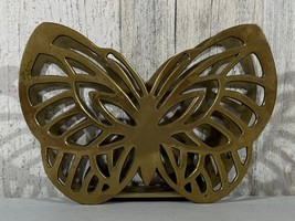 Vintage Brass Butterfly Napkin Mail  Holder MCM Retro Decor Accent READ - $19.77