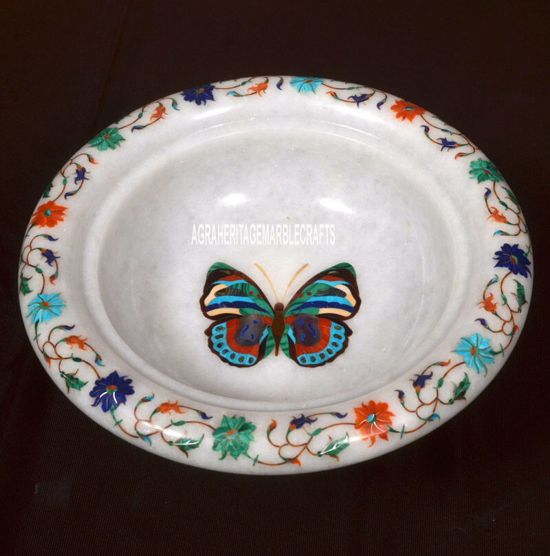 Primary image for 8" Marble Inlay Decorative Bowl Multi Floral Butterfly Art Christmas Gift H3678