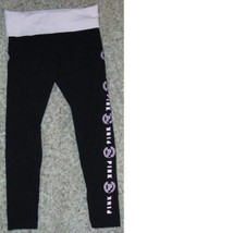 Womens Yoga Pants Victorias Secret Pink Black Foldover Waist Cropped-size M - £29.28 GBP