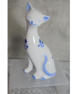 Andrea by Sadek Blue and White Porcelain Cat Figurine 6&quot;H Standing Eyes ... - £8.73 GBP
