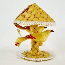 Vintage Weaved Straw Corn Husk Figurine 2 Birds Under A Gazebo Tiki - £6.64 GBP