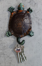 Nautical Sea Turtle Tortoise Cast Iron Rustic Verdigris Wall Hooks Set Of 2 - £20.14 GBP
