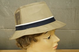 Modern Summer Vented Panel Hat Khaki Twill Tan &amp; Navy Blue RN #42000 Siz... - £15.56 GBP