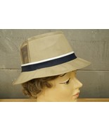 Modern Summer Vented Panel Hat Khaki Twill Tan &amp; Navy Blue RN #42000 Siz... - £15.57 GBP