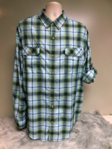 Duluth Trading Co.  Men&#39;s tabbed Long Sleeve double pocket green plaid s... - £19.70 GBP