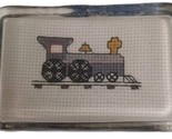 Vintage Cross Stitch Pattern Locomotive Train Glass Brick Paperweight - $14.80