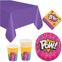 Live It Up! Party Supplies Superhero Girl Pink Comic Hero Paper Dinner P... - $15.26+