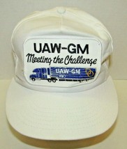 Vintage UAW-GM Meeting The Challenge Patch Strap Back White Trucking Hat Cap - £10.83 GBP