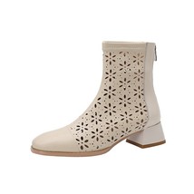 Spring Summer New Breathable Cool Boots Woman Hollow Cowhide Leather Fashion Sho - £76.00 GBP