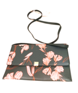 Cross Body Purse Grey Pink Flowers Bag Handbag Flat Pocket Snap Close New - $7.70