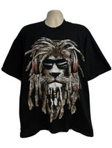 Vintage King of Music Rastafari Lion Black Double Graphic T-Shirt 3XL Cotton USA - £23.26 GBP