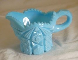 Westmorland Blue Milk Glass Creamer Diamond Quilt Design Sawtooth Edge V... - £21.01 GBP