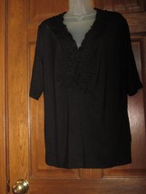 Cato Black Ruffle Front Stretch Knit Pullover Top - Size 18/20W - £12.50 GBP