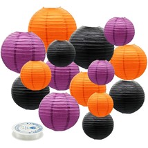 Paper Lanterns Party Decorations, Purple Orange Black Halloween Hanging Paper La - £28.46 GBP