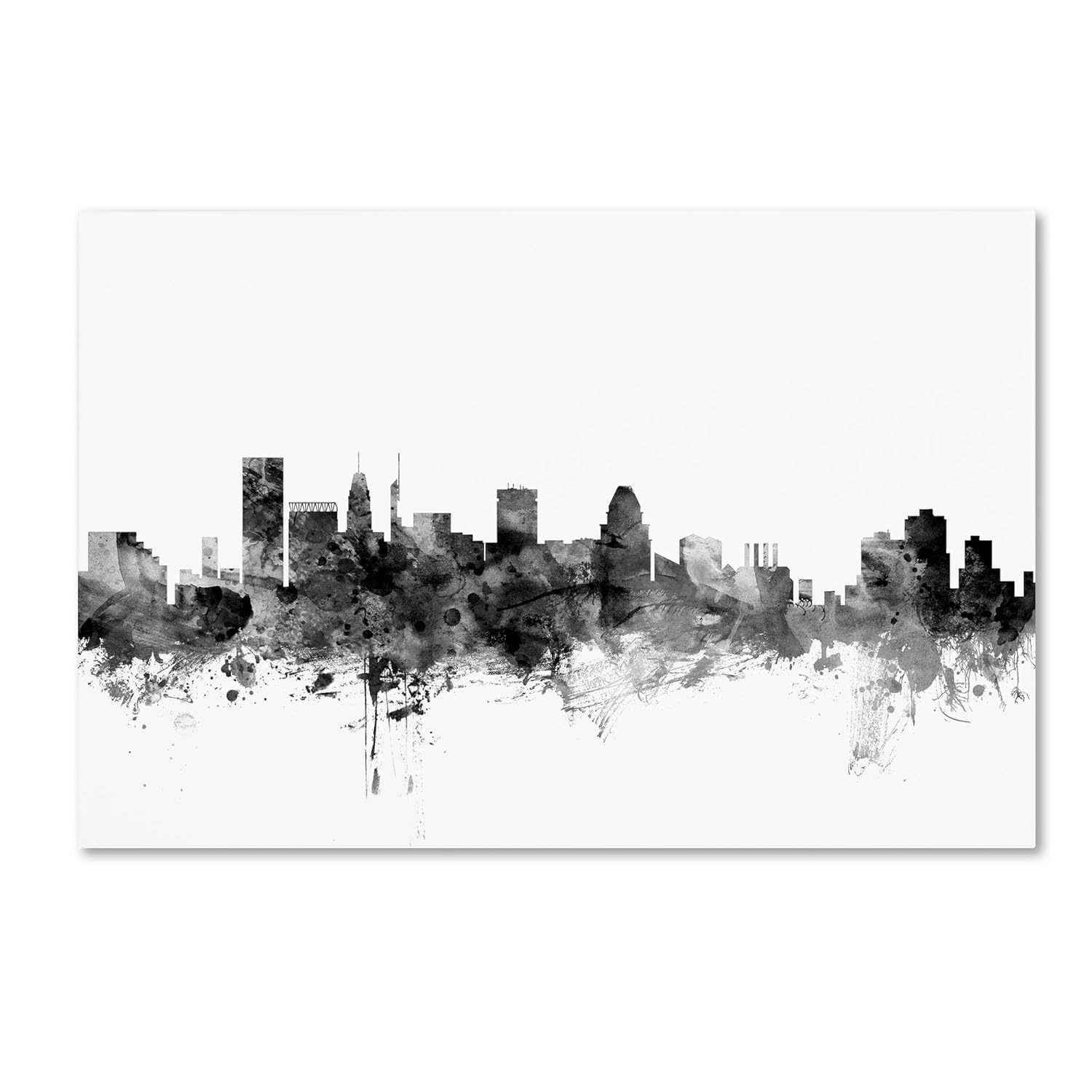 Baltimore Maryland Skyline B&W by Michael Tompsett, 30x47-Inch Canvas Wall Art