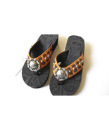 Cowgirl Flip Flops P&amp;G Collection Conchos Studs Studded Leather Brown Ta... - $47.86 CAD