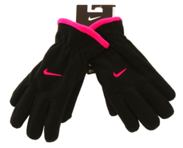 Nike Youth Girl&#39;s 7-16 Black Pink Fleece Gloves - £15.25 GBP