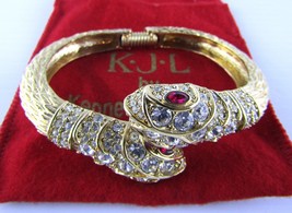 Kenneth Jay Lane, Gold Tone and Jeweled Double Headed Scaled Snake Bracelet - $182.54