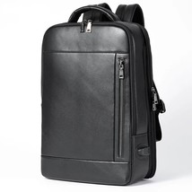 Men Leather Backpack Big Business 15.6 inch Laptop Bags Male Travel Backpack USB - £140.44 GBP