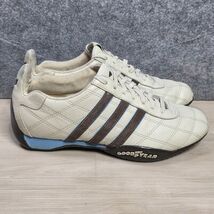 Adidas Tuscany Goodyear Racing Driving Shoes White Blue Brown Stripe Size 6 - $56.42