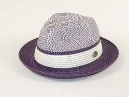 Men's Bently Semi Crushable Fedora Briad Straw Hat Dante DA225 Purple White image 4