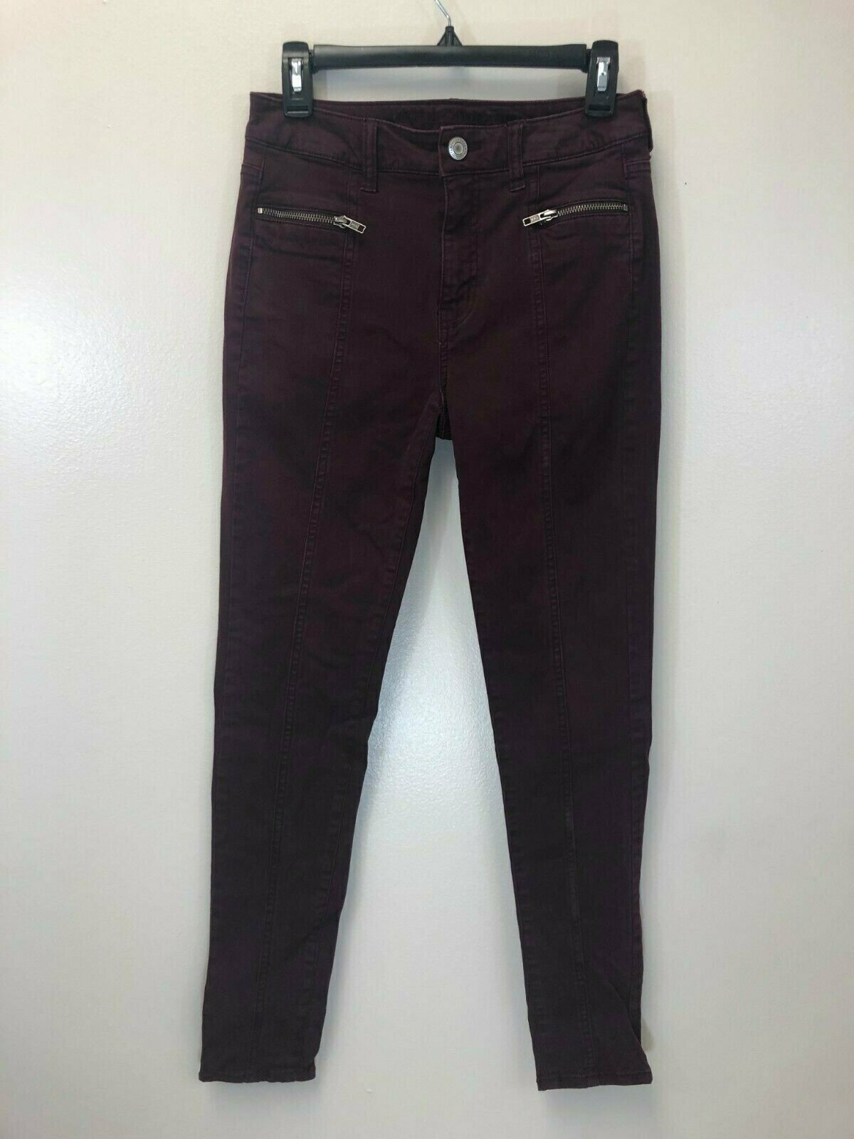 Primary image for American Eagle Burgundy Hi-Rise Jegging Pant, Zipper Pockets, Size 4, EUC