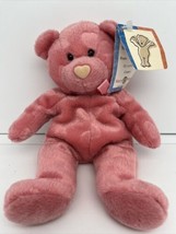 Vintage 1998 Mary Meyer Pink 8” Bear Decorated   In Hearts Named “Cameo”... - $14.95