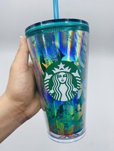 Starbucks Summer Iridescent Forest Dreamscape &amp; Leaves Green Coffee Tumbler 16oz - £19.57 GBP