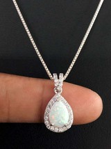 3 Ct White Fire Opal &amp; Diamond Pendant 18&quot;Chain 14k White Gold Finish Ne... - £86.84 GBP