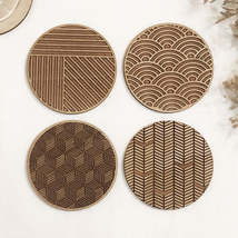 Set of 4 Geometric Wooden Coasters - Handmade Gift - Housewarming - Wood Kitchen - £14.22 GBP