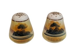 Vintage Japanese Salt and Pepper Shaker Set Painted Island Tree Scene Set 2&quot; H - £7.64 GBP