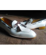 New Men&#39;s White Color Leather Loafers Handmade Shoes - £125.62 GBP